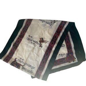 Vtg‎ Book of Kells Irish Green Silk Scarf Celtic Knot Animal Griffins 12" x 52"